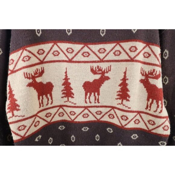 Vintage 60s 70s Streetwear Mens Large Christmas Elk Fair Isle Knit Sweater USA - Picture 4 of 9